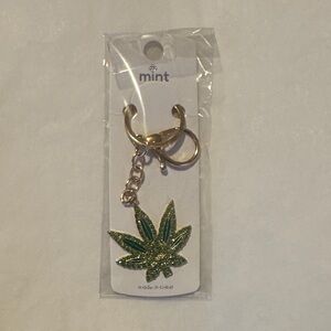Mint Gold and Green Leaf Keychain